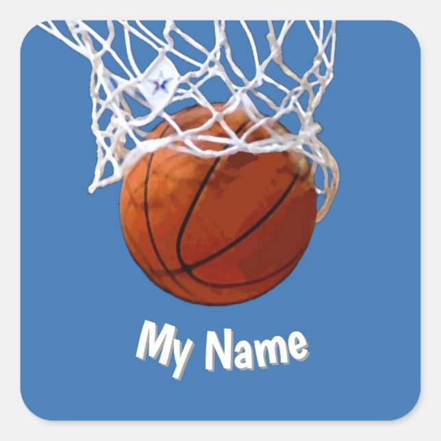 Sticker Carré Basketball Your Name Custom Steel Blue Background (Devant)