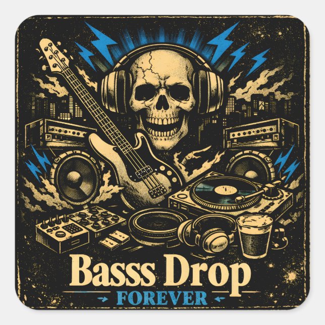 Sticker Carré Bass Drop – Low Frequency Music Power (Devant)