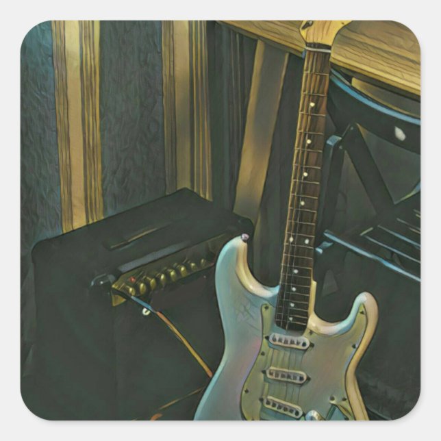 Sticker Carré basse acoustique guitare électrique cadeau (Devant)