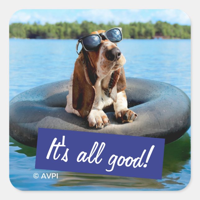 Sticker Carré Basset Hound Dans Les Lunettes De Soleil (Devant)