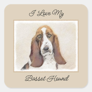 Sticker Carré Basset Hound Peinture - Cute Original Chien Art