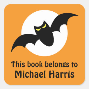 Sticker Carré Bat devant la bibliothèque de la pleine lune orang