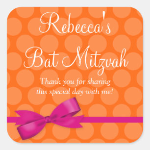 Sticker Carré Bat mitzvah à mâchoires imprimées rose orange