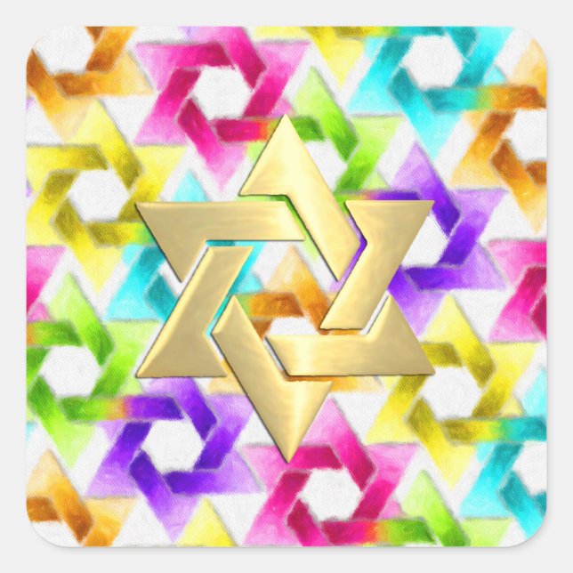 Sticker Carré Bat mitzvah Coloré Star Damask (Devant)
