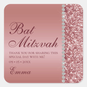 Sticker Carré Bat mitzvah de Parties scintillant rose Gold