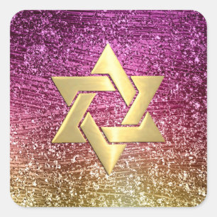 Sticker Carré Bat mitzvah Magenta Pink et Gold Glittery