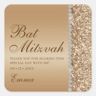 Sticker Carré Bat mitzvah Parties scintillant or