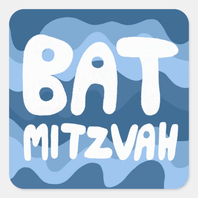 Sticker Carré BAT MITZVAH Personnalisable Bleu Grandes Vagues (Devant)