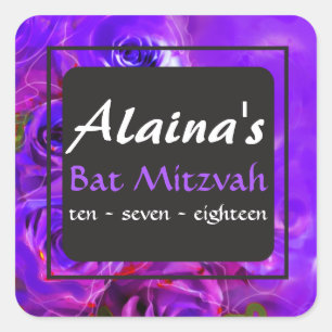 Sticker Carré BAT MITZVAH ROSE WATERCOLOR Adresse de retour Labe