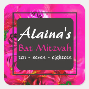 Sticker Carré BAT MITZVAH ROSE WATERCOLOR Adresse de retour Labe