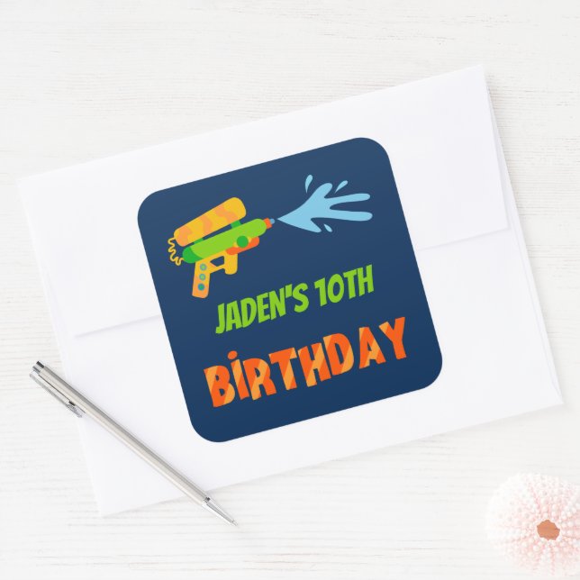 Sticker Carré Bataille d'eau Bataille Pool Party Enfants été Ann (Enveloppe)