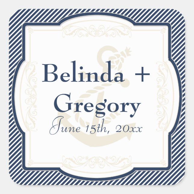 Sticker Carré Bateau Ancre nautique Diagonal Stripes Swirl Moder (Devant)