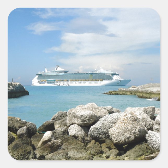 Sticker Carré Bateau de croisière à CocoCay (Devant)