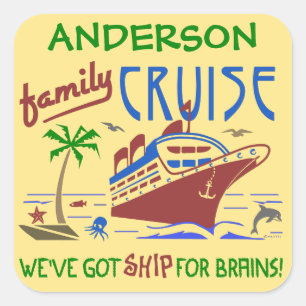 Sticker Carré Bateau de croisière en famille Funny  Nom personna