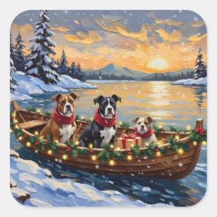 Sticker Carré Bateau de Noël de l'Américain Staffordshire Terrie