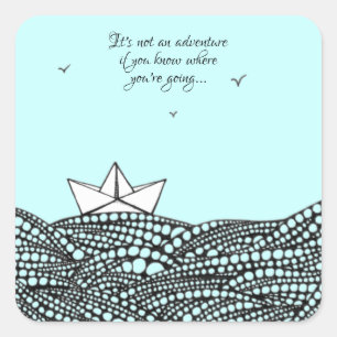 Sticker Carré Bateau en papier dessiné