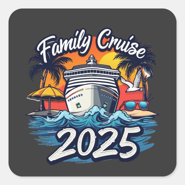 Sticker Carré Bateau Family Cruise 2025 Family Matching (Devant)