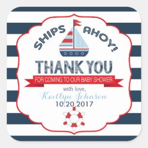 Sticker Carré Bateau nautique Merci de la Marine Rouge