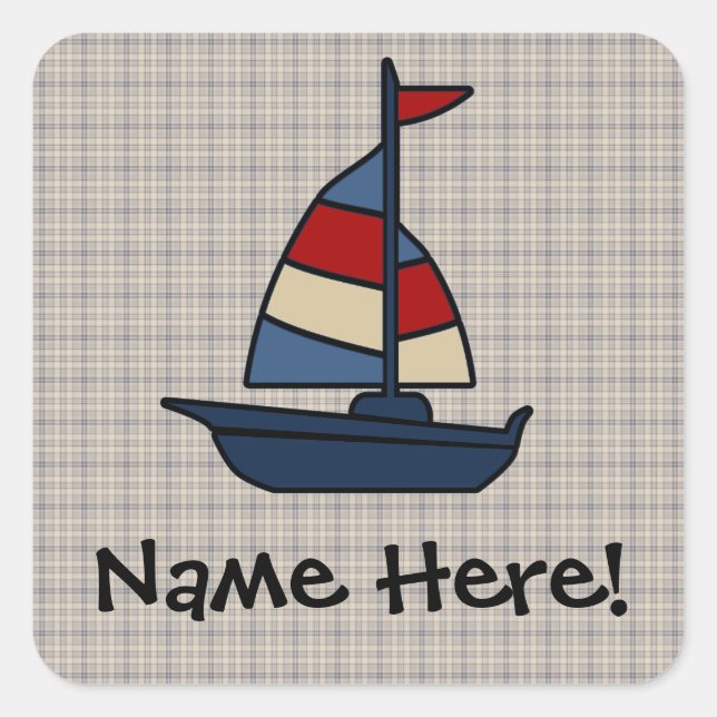 Sticker Carré Bateau nautique personnalisé Bleu/Tan Boy's (Devant)