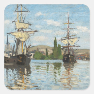 Sticker Carré Bateaux de Claude Monet   montant sur la Seine à