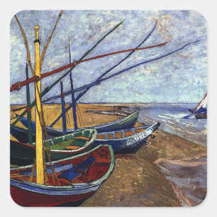 Sticker Carré Bateaux de pêche sur la plage