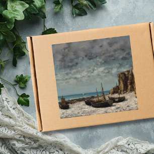 Sticker Carré Bateaux sur une plage, Étretat - Gustave Courbet