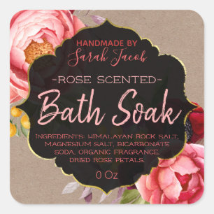 Sticker Carré Bath floral personnalisable de Papier d'emballage