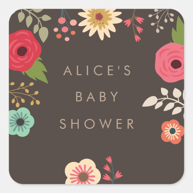 STICKER CARRÉ BÂTIMENTS DE BABY SHOWER FLORAUX MODERNES (Devant)