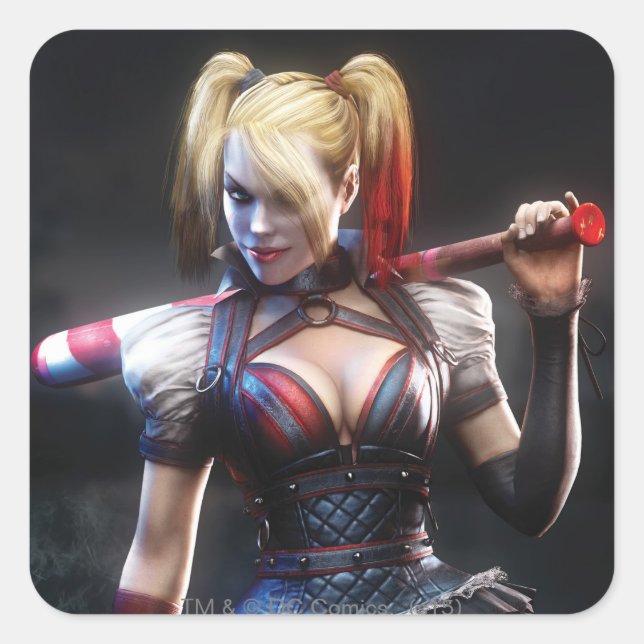 Sticker Carré Batman Arkham Knight | Harley Quinn avec chauve-so (Devant)
