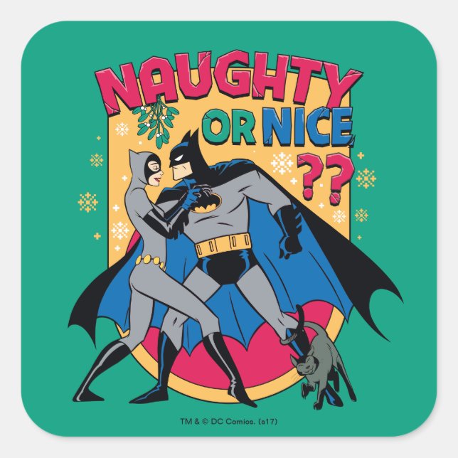 Sticker Carré Batman | Catwoman Under Mistletoe Naughty Or Nice (Devant)