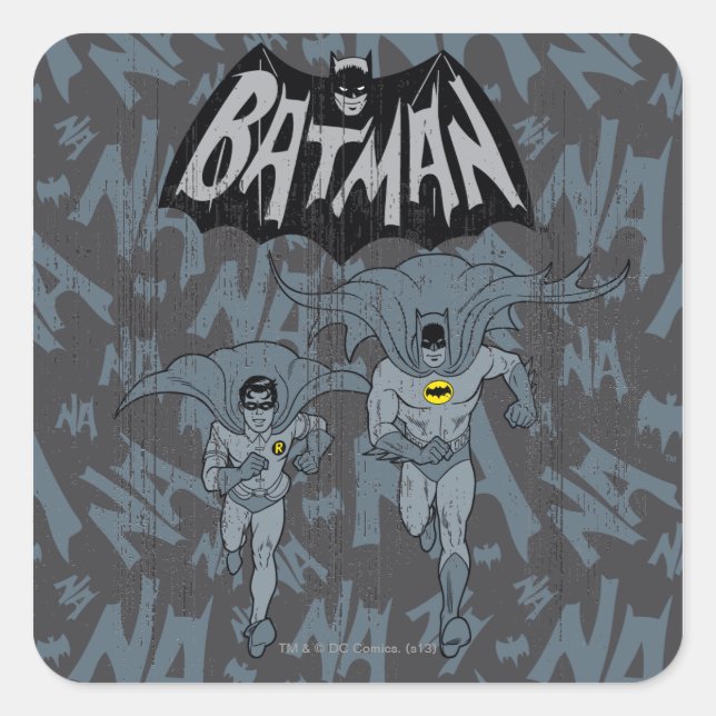 Sticker Carré Batman Et Robin Avec Logo Graphique Distressé (Devant)