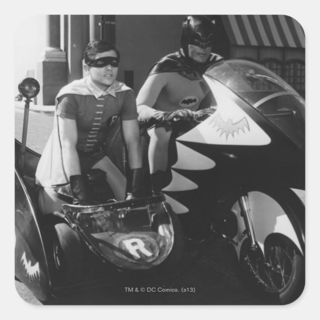 Sticker Carré Batman et Robin en Batcycle (Devant)