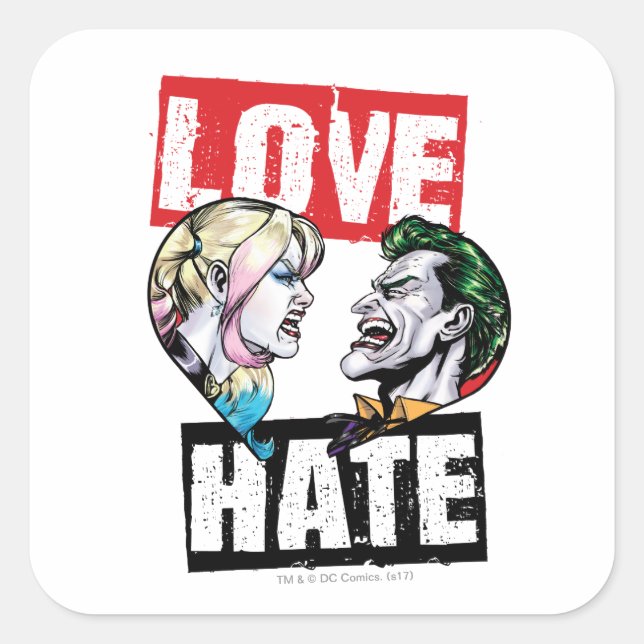 Sticker Carré Batman | Harley Quinn et Joker Love/Hate (Devant)