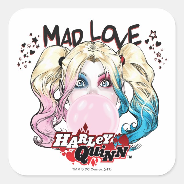 Sticker Carré Batman | Mad Love Harley Quinn Chewing Bubble Gum (Devant)