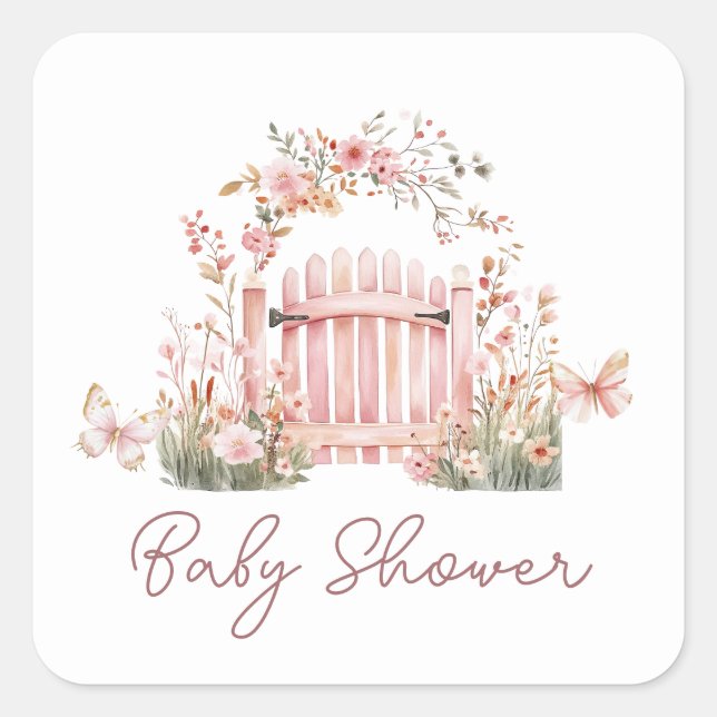 Sticker Carré Bâton Carré Carré Baby shower Jardin Rose (Devant)