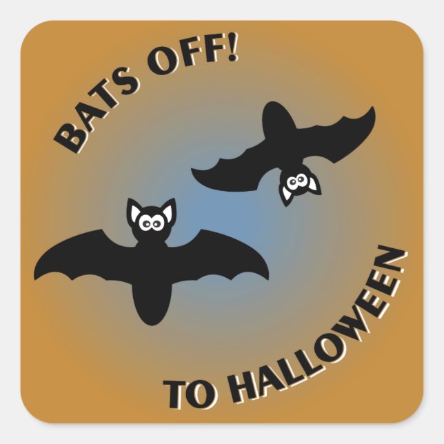 Sticker Carré Bats d'Halloween bleu orange (Devant)
