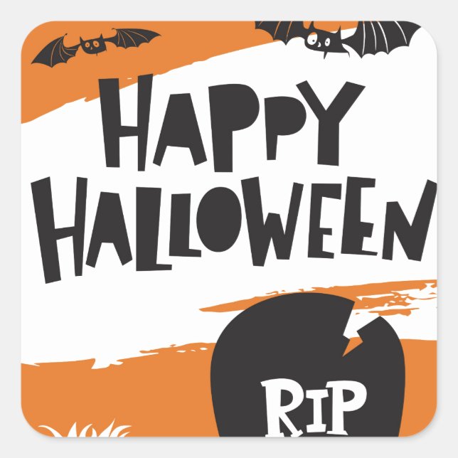 Sticker Carré Bats mignons Grave Halloween heureux (Devant)