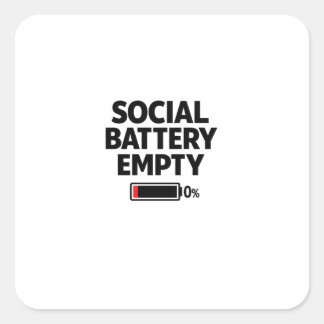 Sticker Carré Batterie Sociale Vide Humour Introverti Minimalist