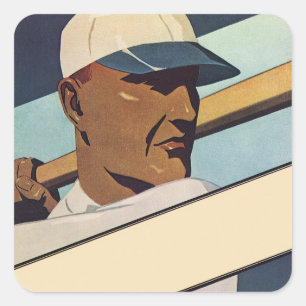 Sticker Carré Batteur De Baseball vintage, Art Stylisé