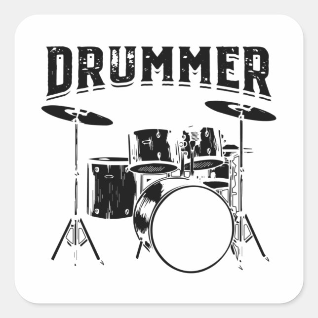 Sticker Carré Batteur| Drums Idée de cadeaux d'instruments de mu (Devant)
