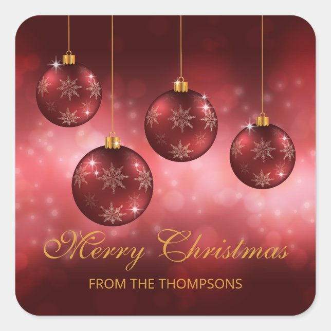Sticker Carré Baubles de Noël Festif Rouge Avec Texte Personnali (Devant)