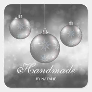Sticker Carré Baubles de Noël gris argenté - Fabriqué à la main 