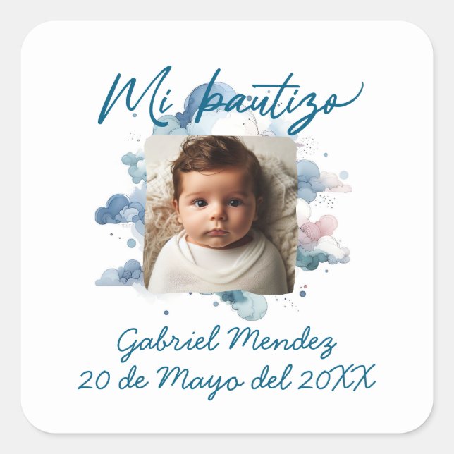 Sticker Carré Bautizo con foto Espagnol Aquarelle (Devant)