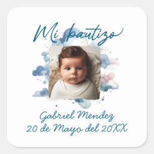 Sticker Carré Bautizo con foto Espagnol Aquarelle