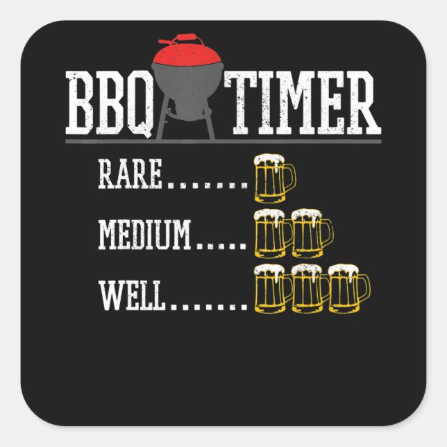 Sticker Carré BBQ | BBQ Timer Funny Bière Steak Grill (Devant)