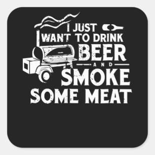 Sticker Carré BBQ Fumer Pitmaster Cadeau Boire Bière Fumer Viand