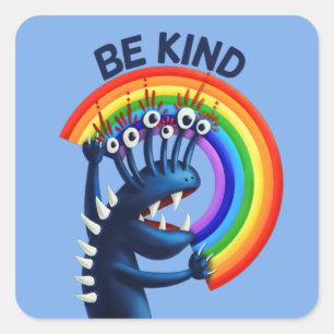 Sticker Carré Be Kind - Sympa Caractère Rainbow Message positif