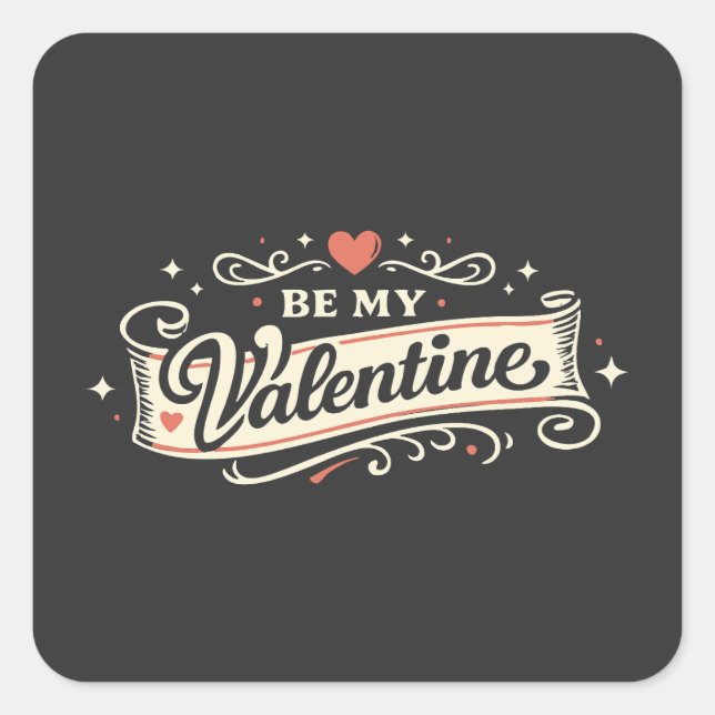 Sticker Carré Be My Valentine Retro Love (Devant)
