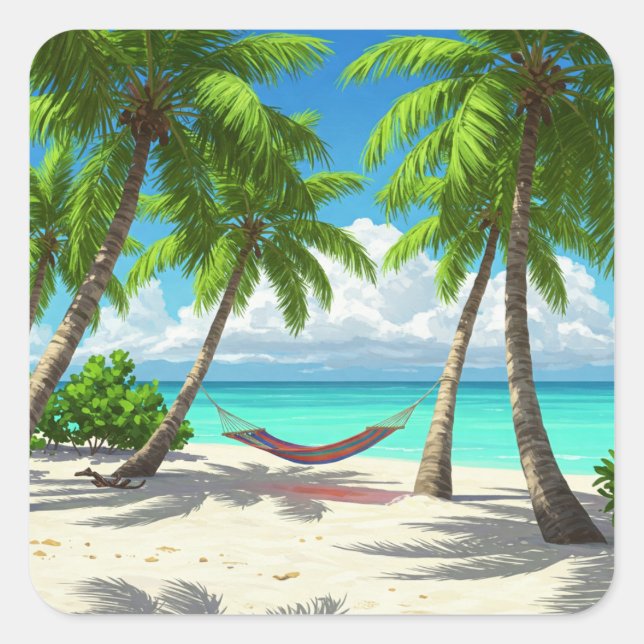 Sticker Carré Beach Hammock Turks and Caicos Travel (Devant)