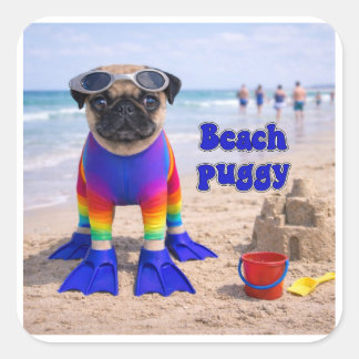 Sticker Carré Beach Puggy